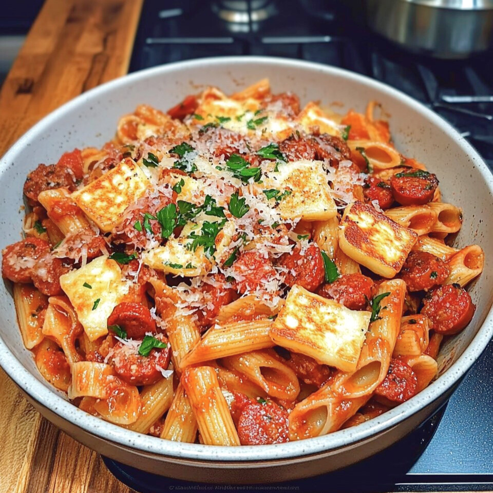 Halloumi and Chorizo Pasta